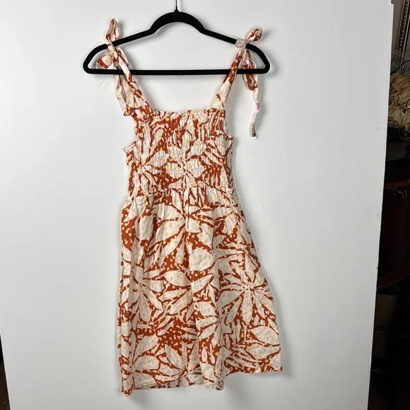 Nicole Miller NWT SZ XS Linen Orange,Cream,Yellow Sun Mini Dress w/Smocking - Picture 6 of 16